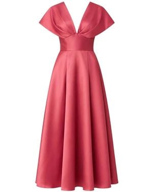 Charo Ruiz Pleated-Bodice V-Neck Midi Dress - Red