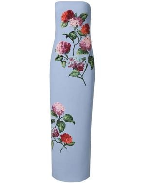 Carolina Herrera Hydrangea-Embroidered Maxi Dress - Blue