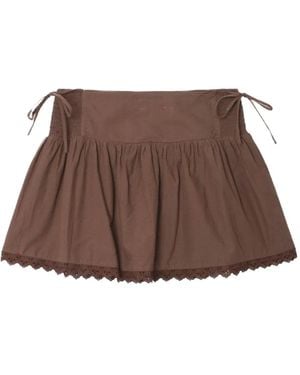 Xirena Paloma Lace-Trimmed Smocked Skirt - Brown