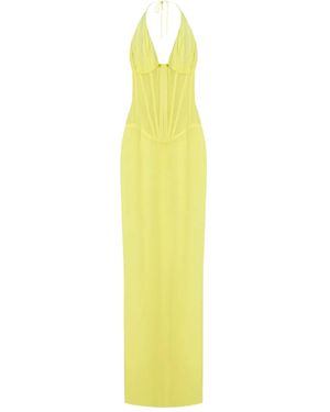 Monot Vestido Largo Con Cuello Halter - Amarillo