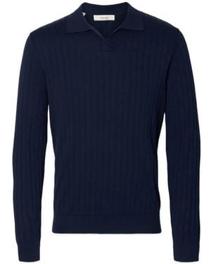 SELECTED Ribbed Polo-Collar Jumper - Blue