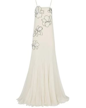 Nina Ricci Zijden Maxi-Jurk Met Bloem-Applicatie - Wit