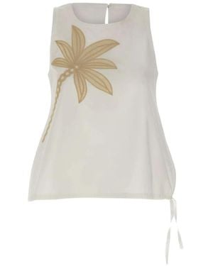 Kaos Palm-Embroidered Drawstring Top - White