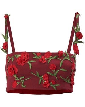 Carolina Herrera Floral-Embroidered Bandeau Top