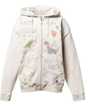 Maison Mihara Yasuhiro Doodle Printed Zip-Up Hoodie - White