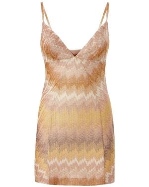 Missoni Chevron-Pattern Spaghetti-Strap Mini Dress - Natural