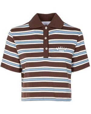 Gaelle Paris Striped Cropped Polo Shirt - Brown