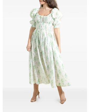 Doen Ischia Floral-Print Smocked Midi Dress - Green