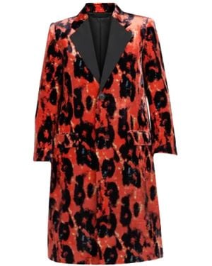 R13 Lepard-Print Single-Breasted Coat - Red