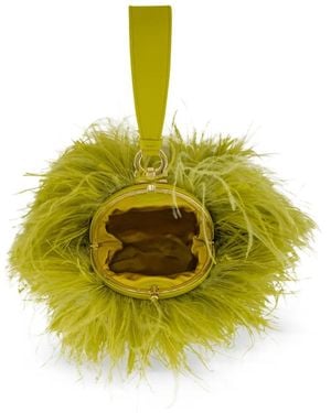 Ferragamo Mini Pochette Double Gancini À Plumes D'Autruche - Yellow