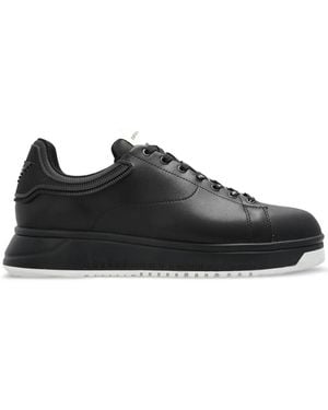 Emporio Armani Leather Lace-Up Trainers - Black