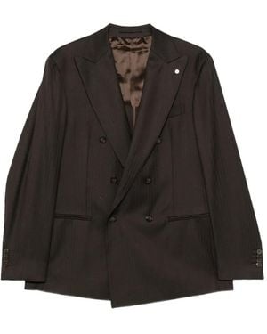 Luigi Bianchi Double-Breasted Chevron-Pattern Suit - Black