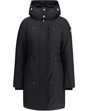 Moose Knuckles Hooded Logo-Patch Coat - Blue