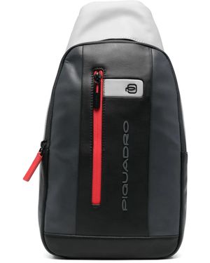 Piquadro Embossed Leather Logo Backpack - Black