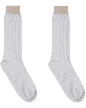 Eleventy Chaussettes En Maille Nervurée - White