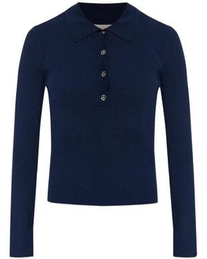 MICHAEL Michael Kors Long-Sleeves Ribbed Polo Top - Blue
