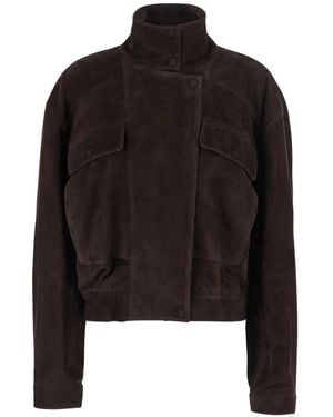 Nour Hammour Quincy High-Neck Suede Jacket - Black