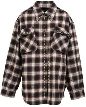 OPEN YY Pearl-Embellished Plaid Shirt - Black