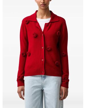 Stine Goya Flower-Appliqué Collared Cardigan