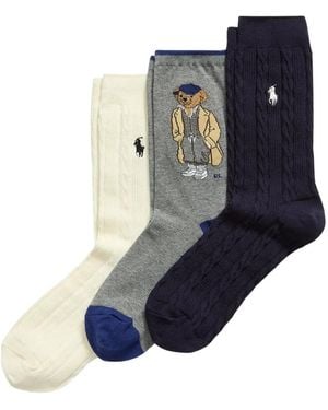 Polo Ralph Lauren Cable-Knit Bear Sock Pack (Pack Of Three) - Blue
