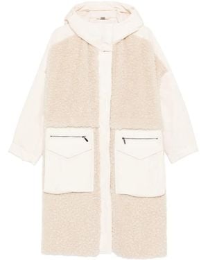 High Hooded Faux Fur Coat - Natural