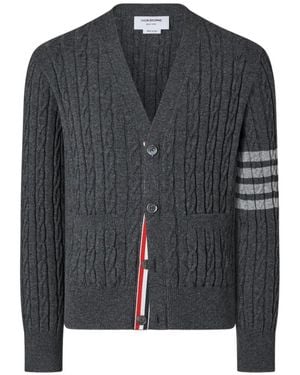 Thom Browne Cashmere Cable Stitch 4-Bar Relaxed Fit Cardigan - Grey