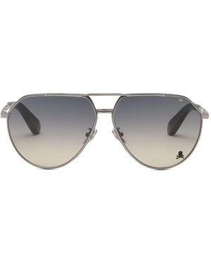 Philipp Plein Skull-Embellished Pilot-Frame Sunglasses - Grey