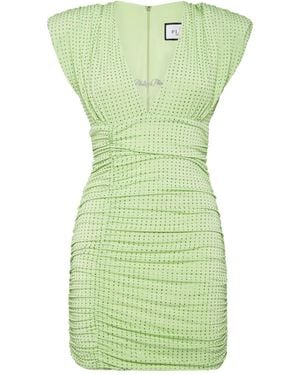 Philipp Plein Jersey Mini Dress Strass Signature - Green