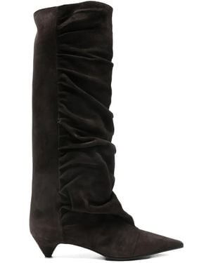 Lella Baldi Ruched Suede Knee-High Boots - Black
