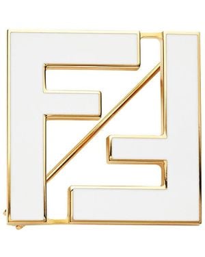 Fendi Two-tone Ff Brooch - White