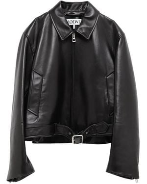 Loewe Belted Leather Jacket - Black