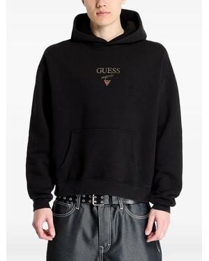 Guess Logo-Embroidered Hoodie - Black