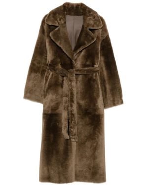 Arma Belted Shearling Coat - Brown