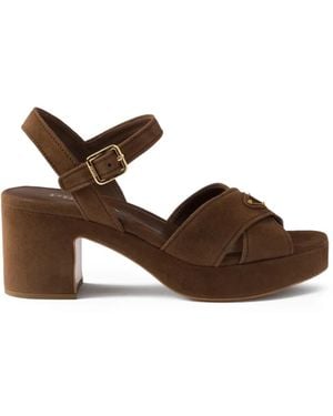 Prada Suede Platform Sandals - Brown