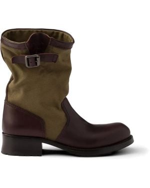 Prada Bottines En Cuir Et Toile - Brown