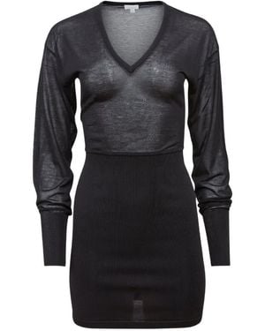 Fleur du Mal V-Neck Long-Sleeve Mini Dress - Black