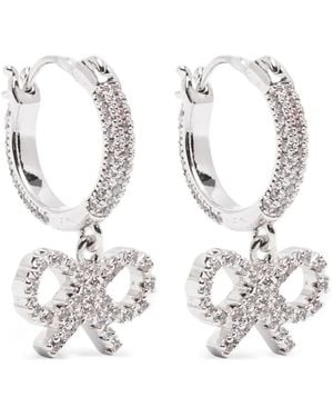Self-Portrait Crystal Bow Hoop Earrings - White