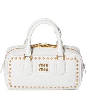 Miu Miu Arcadie Studded Leather Bag - White