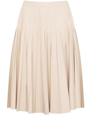 Yves Salomon Pleated Leather Midi Skirt - Natural