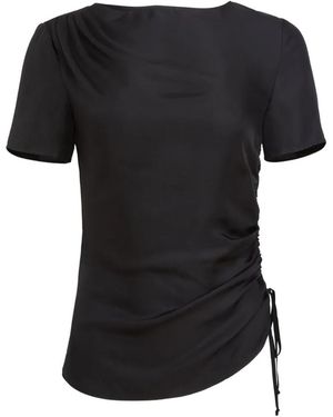Toccin Uma Drawstring-Detail Short-Sleeve Silk Top - Black