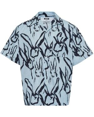 MSGM Rabbit-Print Button-Up Shirt - Blue