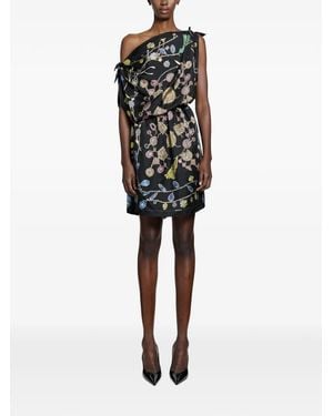 Versace Jewellery-Print One-Shoulder Mini Dress - Black