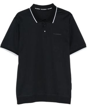 KARL LAGERFELD Logo-Print Tipped-Collar Polo Shirt - Black
