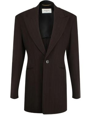 Saint Laurent Blazer À Fines Rayures Et Col À Revers En Pointe - Black