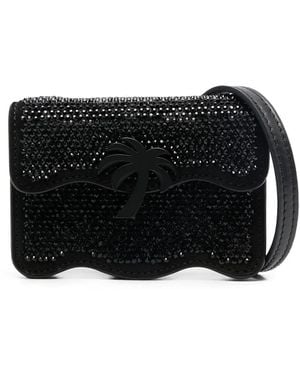 Palm Angels BORSA PALM BEACH MICRO IN SUEDE CON CRISTALLI - Nero