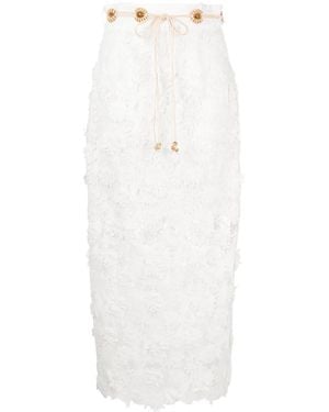 Zimmermann Raie Belted Guipure Lace Midi Skirt - White