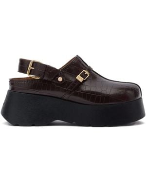 Ganni Crocodile-Effect Buckle Court Shoes - Black