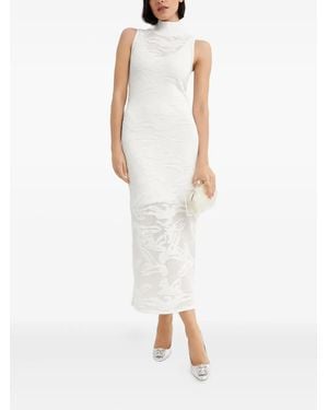Hervé Léger Open-Knit High-Neck Midi Dress - White
