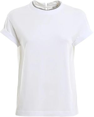 Brunello Cucinelli T-Shirt mit aufgerollten Ärmeln - Weiß