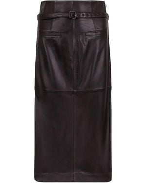 Ami Paris Belted Leather Midi Skirt - Black